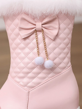 スイートロリータブーツ PUレザー ラウンドトゥ ピンクロリータフットウェア