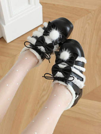 スイートロリータフットウェア ピンクリボン PUレザー チャンキーヒール ロリータパンプス