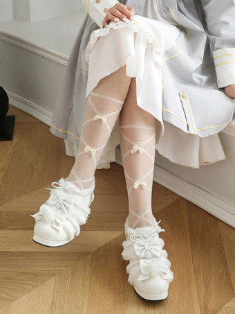 スイートロリータフットウェア ピンクリボン PUレザー チャンキーヒール ロリータパンプス