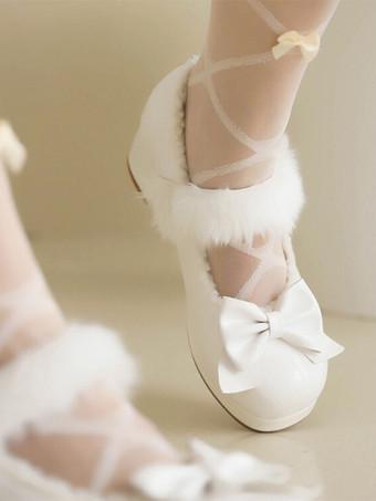 スイートロリータフットウェア 赤いリボン ラウンドトゥ PUレザーロリータシューズ