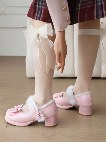 スイートロリータフットウェア 赤いリボン ラウンドトゥ PUレザーロリータシューズ
