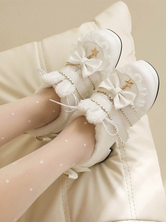 スイートロリータフットウェア ピンクリボン ラウンドトゥ PUレザー ロリータパンプス