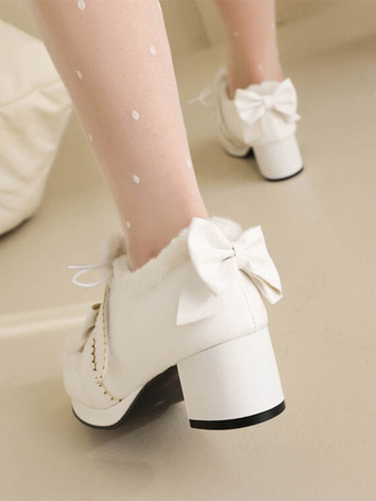 スイートロリータフットウェア ピンクリボン ラウンドトゥ PUレザー ロリータパンプス