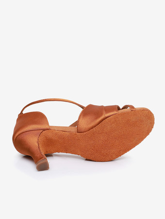 ラテンダンスシューズ ポリエステル コーヒーブラウン ラウンドトゥ ダンスシューズ