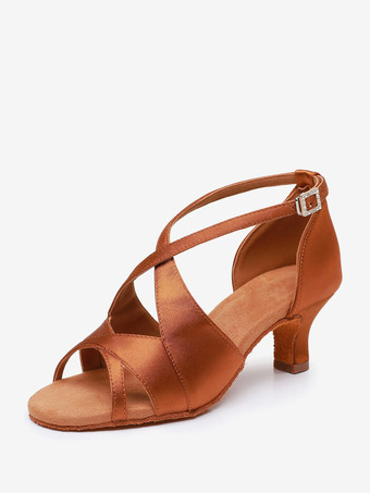 ラテンダンスシューズ ポリエステル コーヒーブラウン ラウンドトゥ ダンスシューズ