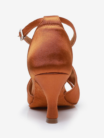 ラテンダンスシューズ ポリエステル コーヒーブラウン ラウンドトゥ ダンスシューズ