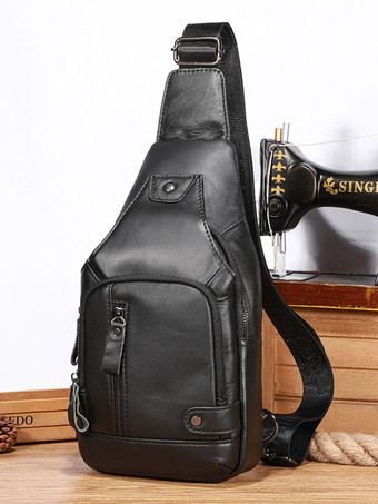 ブラック メンズ ダークブラウン ジッパー クロスボディバッグ