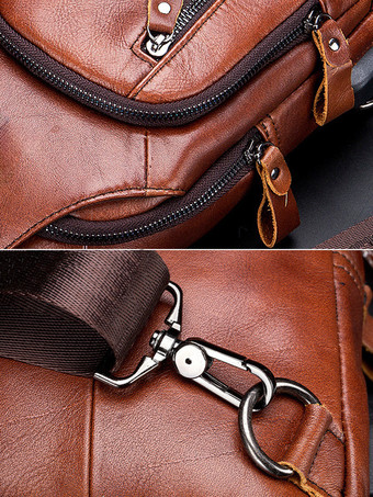 メンズ ダークブラウン ジッパー クロスボディバッグ