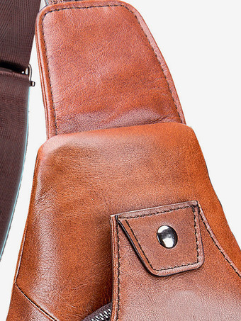 メンズ ダークブラウン ジッパー クロスボディバッグ