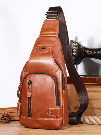 ディープブラウンメンズ ダークブラウン ジッパー クロスボディバッグ