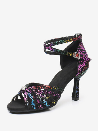 noir Chaussures De Danse Latine Bride Imprimée Salon Noires À Bout Rond