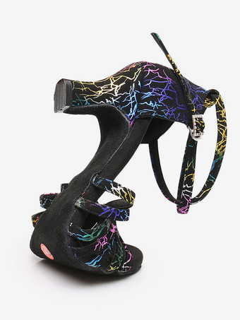Chaussures De Danse Latine Bride Imprimée Salon Noires À Bout Rond