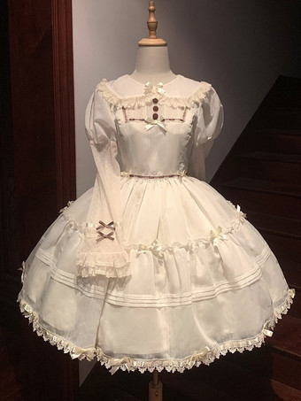 アイボリー スイートロリータドレス ポリエステル 長袖 スイートドレス ロリータドレス