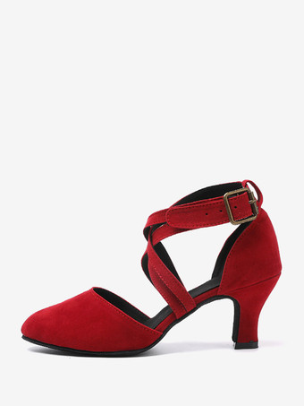 ワインレッド ラテンダンスシューズ ブルー ラウンドトゥ 社交ダンスシューズ