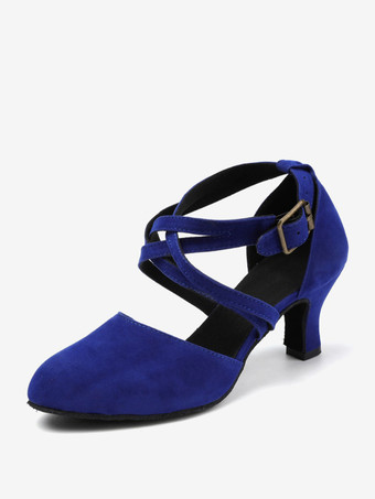 ラテンダンスシューズ ブルー ラウンドトゥ 社交ダンスシューズ