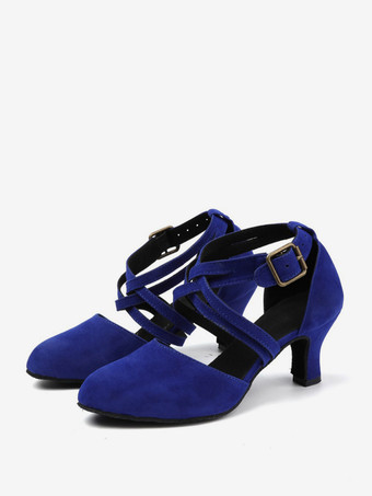 ラテンダンスシューズ ブルー ラウンドトゥ 社交ダンスシューズ
