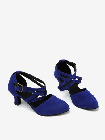 ラテンダンスシューズ ブルー ラウンドトゥ 社交ダンスシューズ