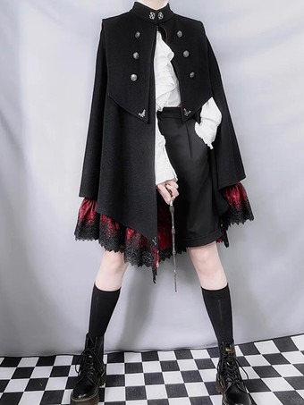 ゴシックロリータケープブラックポリエステル秋ロリータアウター