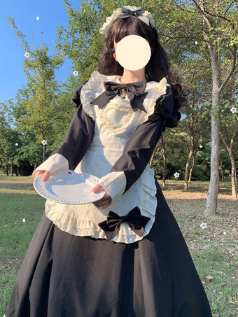 ゴシック ロリータ ドレス リボン フリル ブラック ブラック