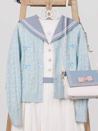 スイートなフリルリボン長袖トップス ライトピンク