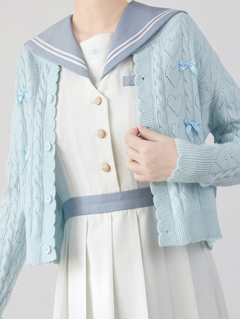 ライトスカイブルースイートなフリルリボン長袖トップス ライトピンク