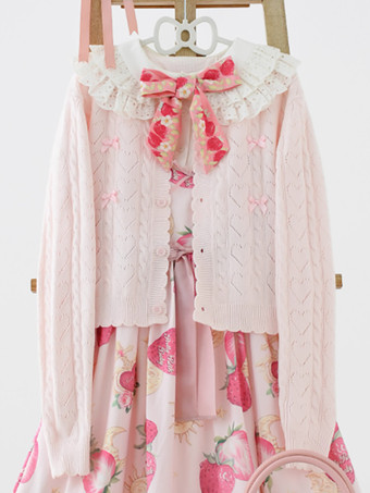 ライトピンクスイートなフリルリボン長袖トップス ライトピンク