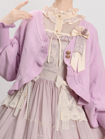 スイートなフリルの長袖トップス バーガンディ