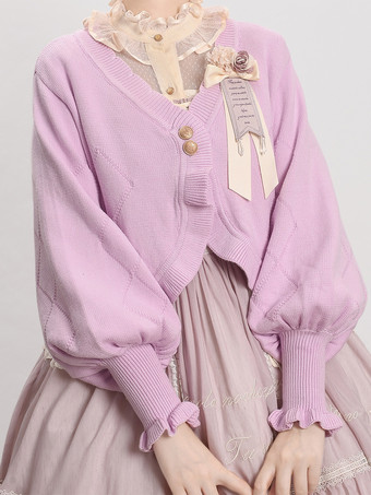 パープル スイートなフリルの長袖トップス バーガンディ