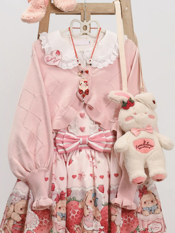 ピンクスイートなフリルの長袖トップス バーガンディ