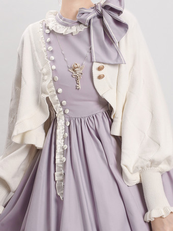 ホワイト スイートなフリルの長袖トップス バーガンディ