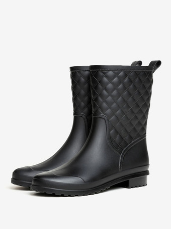 ブラック レディース ブラック レインブーツ ラウンドトゥ ブーティ