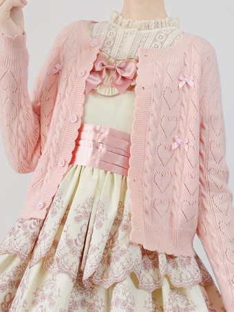ピンクスイートなフリルリボン長袖トップス ライトピンク