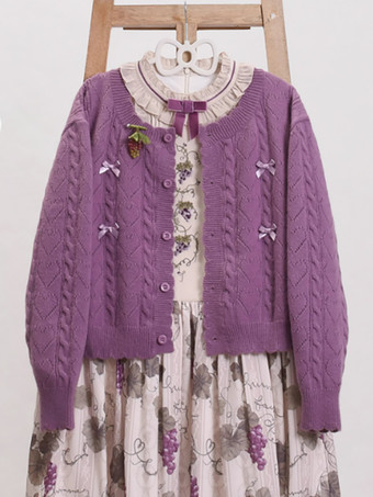 パープル スイートなフリルリボン長袖トップス ライトピンク