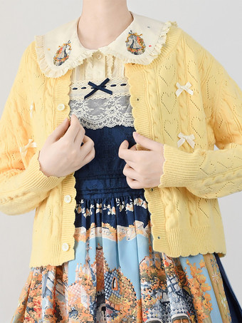 イエロースイートなフリルリボン長袖トップス ライトピンク