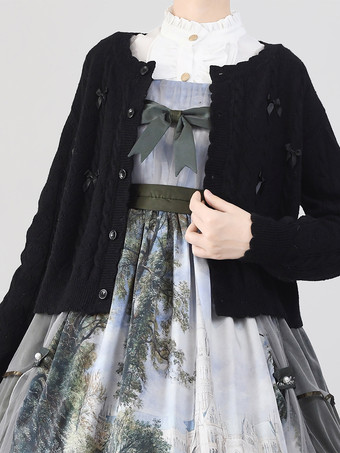 ブラック スイートなフリルリボン長袖トップス ライトピンク