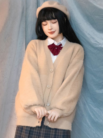 Marrone chiaro Dolce Bianco Maniche Lunghe