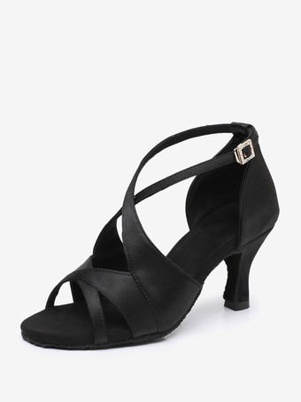 ブラック ラテンダンスシューズ ポリエステル コーヒーブラウン ラウンドトゥ ダンスシューズ