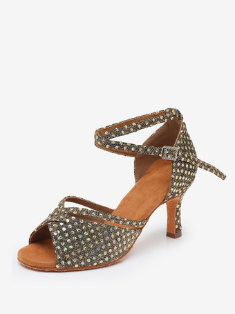 ブラウン ラテンダンスシューズ ポリエステル コーヒーブラウン ラウンドトゥ ダンスシューズ