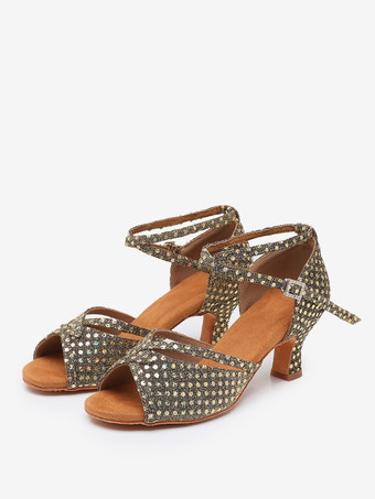 ラテンダンスシューズ ポリエステル コーヒーブラウン ラウンドトゥ ダンスシューズ