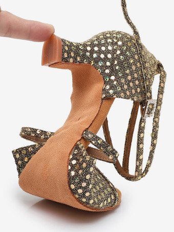 ラテンダンスシューズ ポリエステル コーヒーブラウン ラウンドトゥ ダンスシューズ