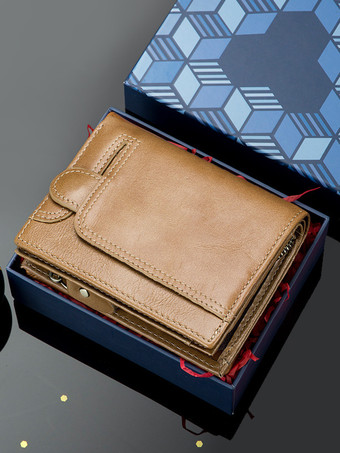 ライトブラウンクラシックなメンズレザー財布 男性へのギフト