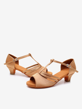 ラテンダンスシューズ ポリエステル ディープアプリコット ラウンドトゥ ダンスシューズ