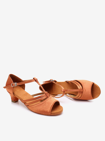 ラテンダンスシューズ ポリエステル ディープアプリコット ラウンドトゥ ダンスシューズ