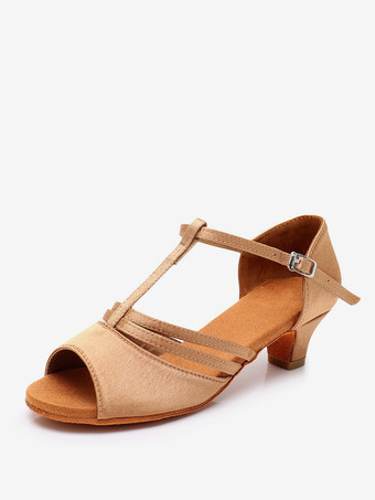 ブラウン ラテンダンスシューズ ポリエステル ディープアプリコット ラウンドトゥ ダンスシューズ