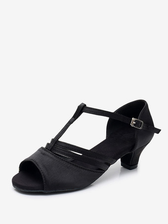 ブラック ラテンダンスシューズ ポリエステル ディープアプリコット ラウンドトゥ ダンスシューズ