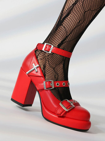 スイートロリータフットウェア ピンク PUレザー チャンキーヒール ロリータシューズ