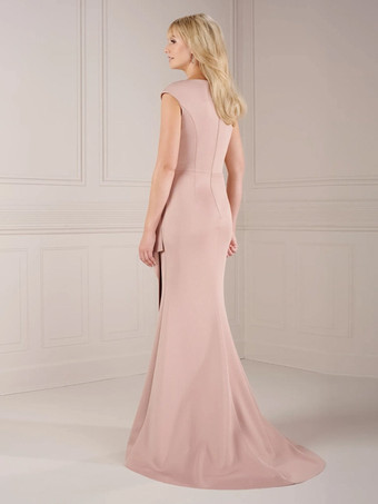 花嫁の母親のためのパーティードレス Vネック ノースリーブ ボールガウン プリーツ トレーン付き ウェディングゲストドレス