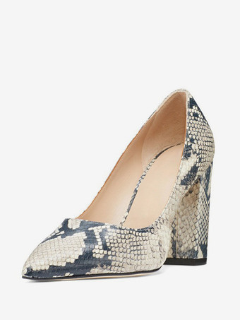 レディース ハイヒール ポインテッドトゥ チャンキーヒール パンプス