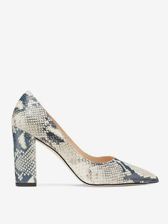 レディース ハイヒール ポインテッドトゥ チャンキーヒール パンプス