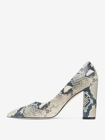 パイソン柄レディース ハイヒール ポインテッドトゥ チャンキーヒール パンプス